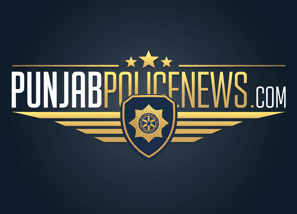 Punjab Police News official website logo featuring gold shield emblem and stars on dark blue background