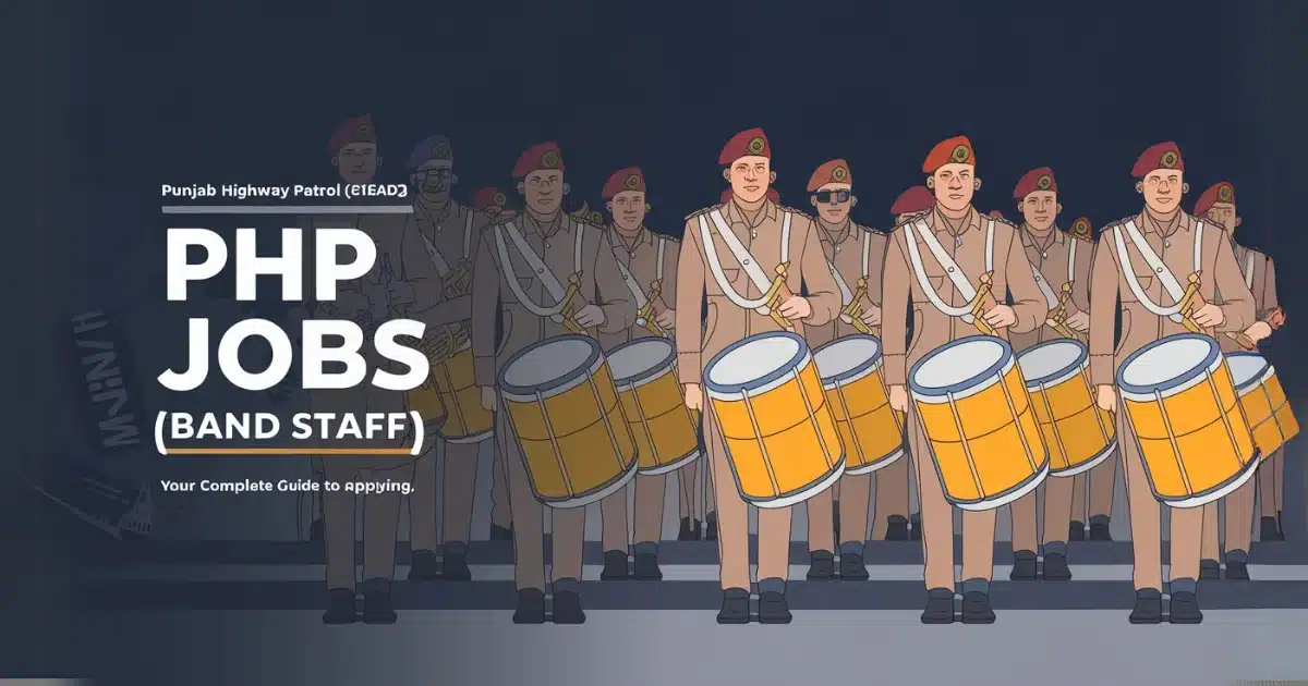 Punjab Highway Patrol Band Staff recruitment guide featuring uniformed officers with drums